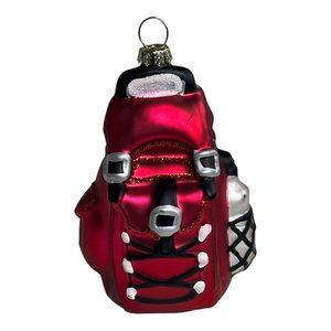 Blown Mercury Glass Christmas Ornament Red Backpack 4.5" Hiking Water Bottle